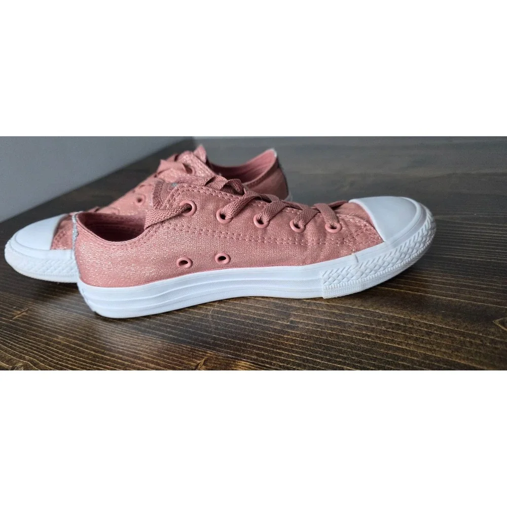 Converse All Star Junior Sneakers Size 2 Pink White Glitter Canvas Low Top Shoes